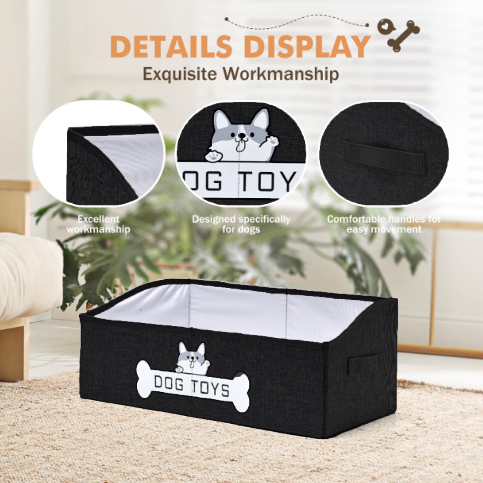 Mutiearo Panier jouets chien noir pliable pour rangement rapide.