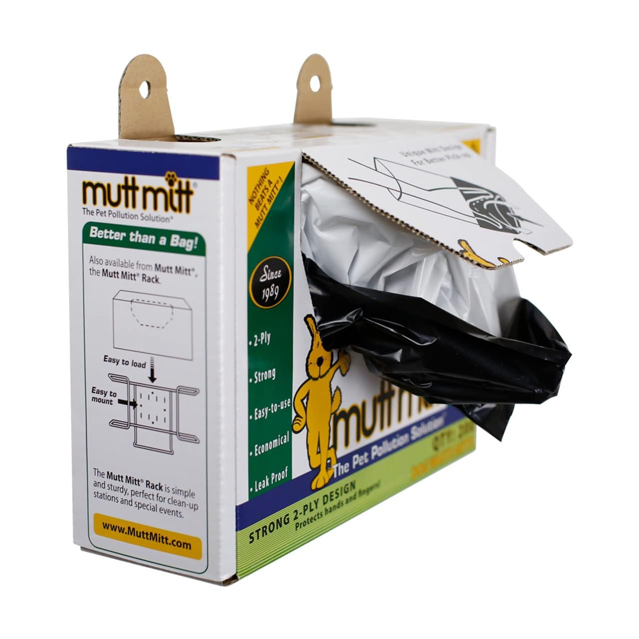 Mutt Mitt: sachets blancs avec bord noir pour extérieur.
