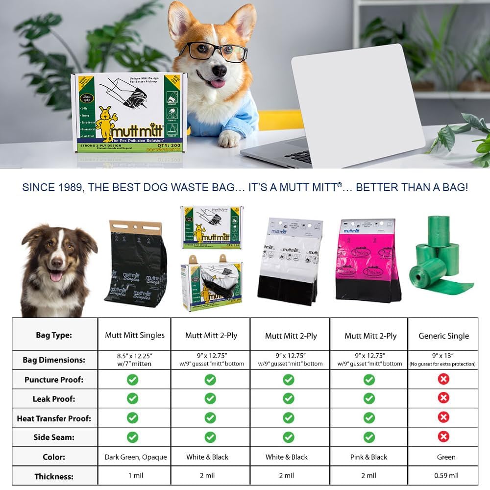 Mutt Mitt: dimensions 9 x 12,75 pouces pour ramassage pratique.