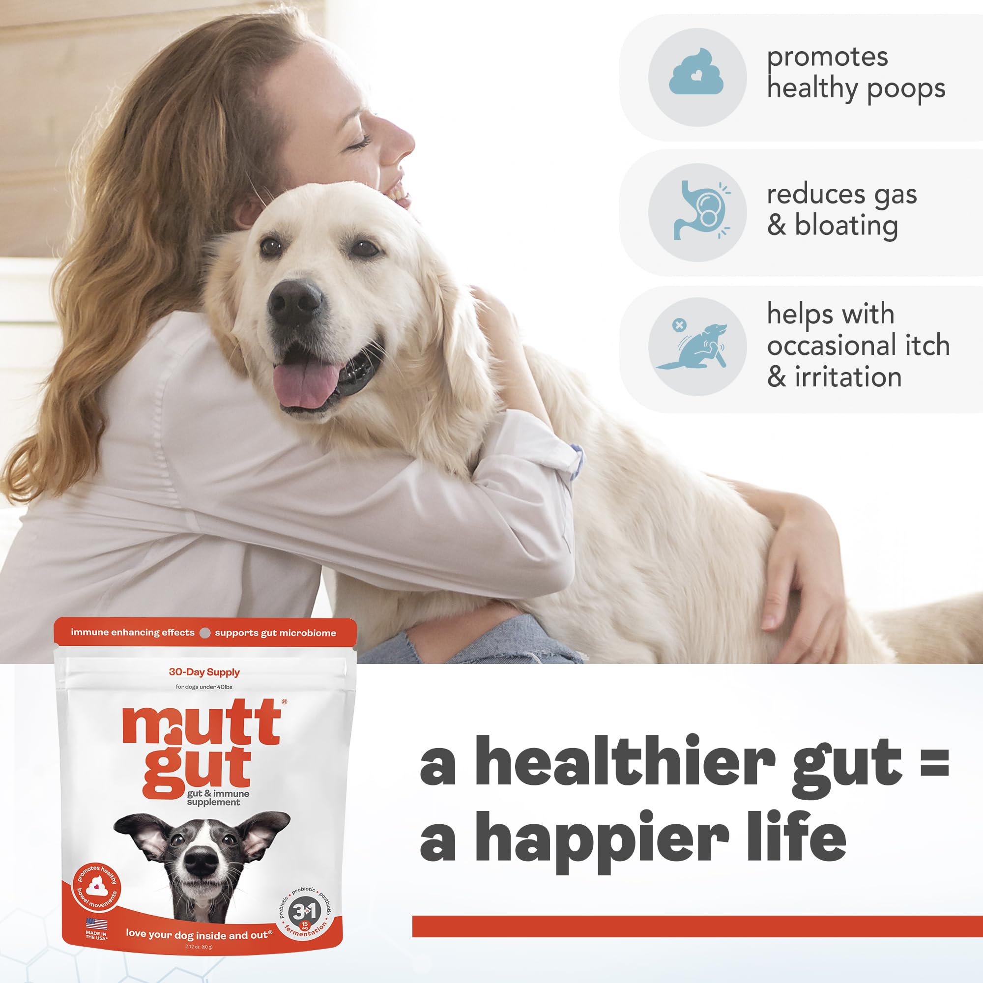MUTTGUT doseur – outil pratique pour mesurer la poudre et doser les probiotiques chien.