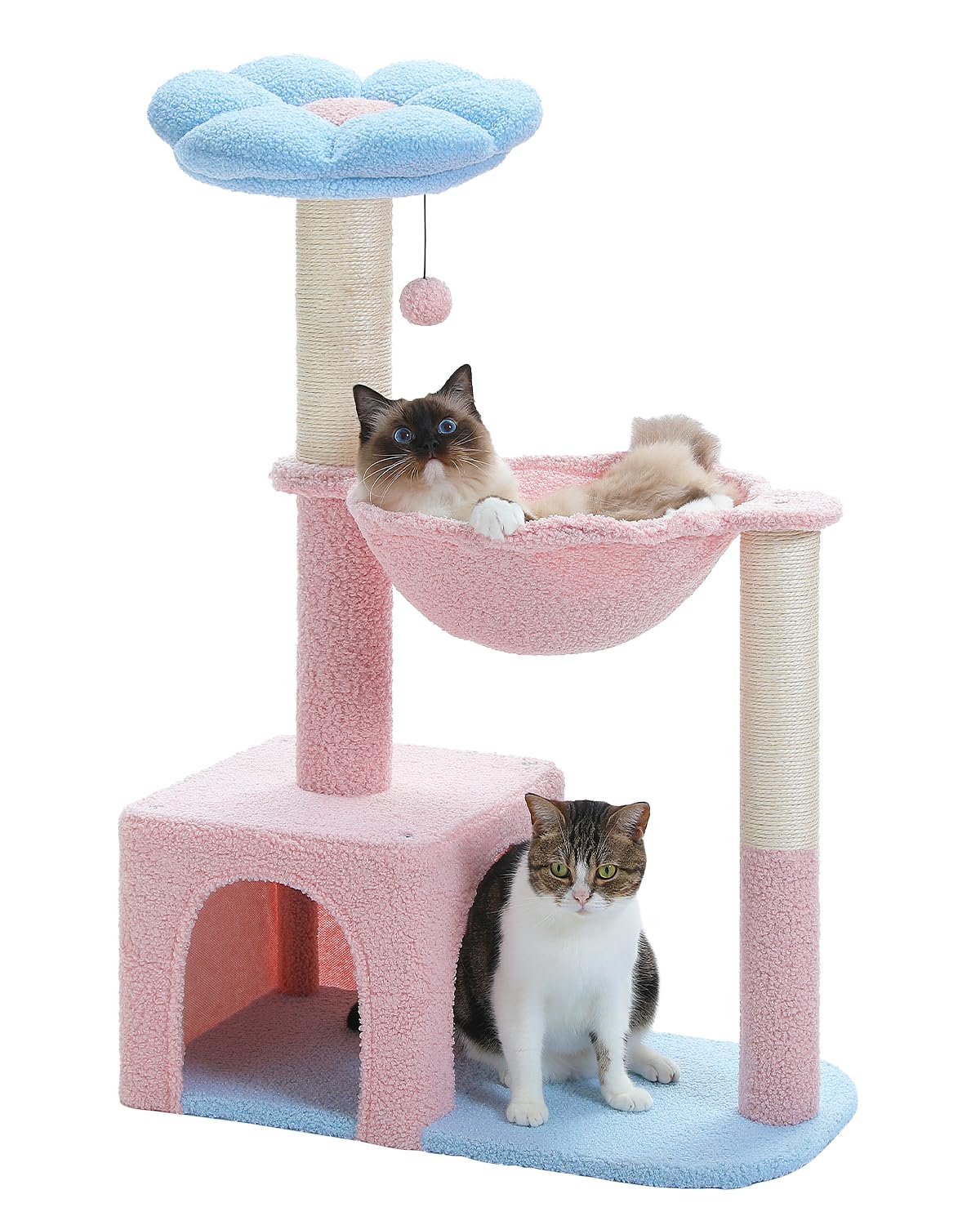 MUTTROS Arbre à chat fleurs montrant l'armature métallique et hamac rose