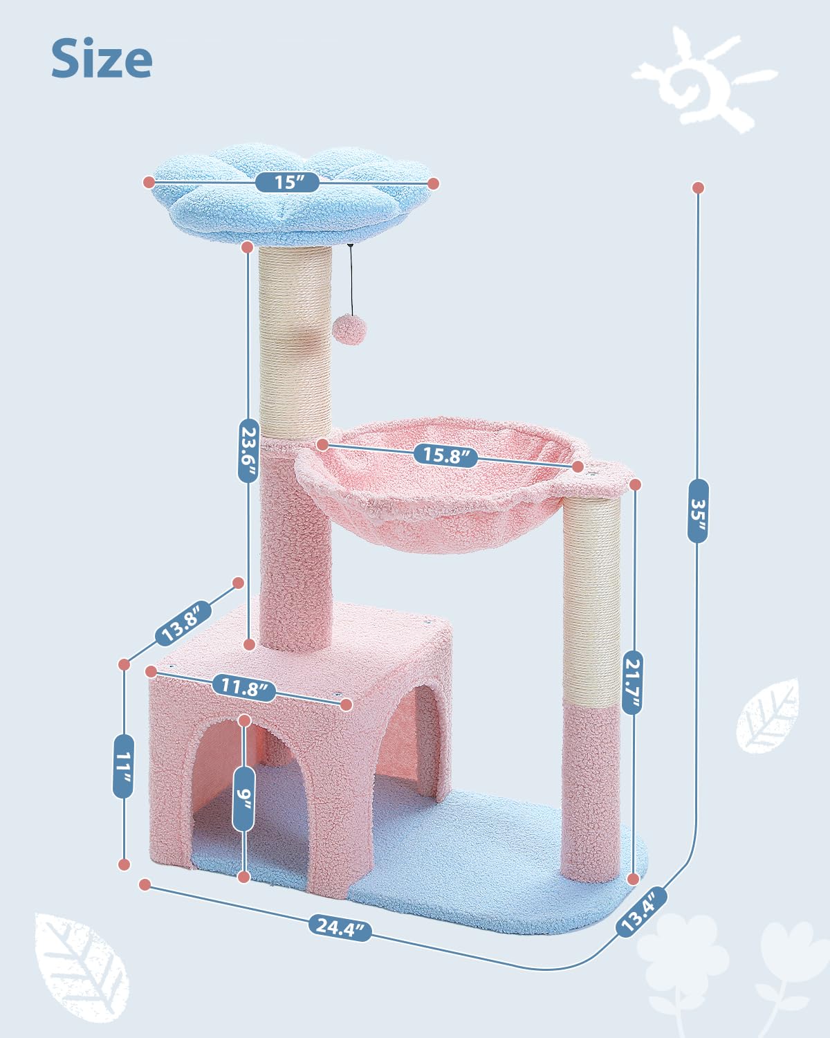 MUTTROS Arbre à chat fleurs surface en tissu facile à nettoyer