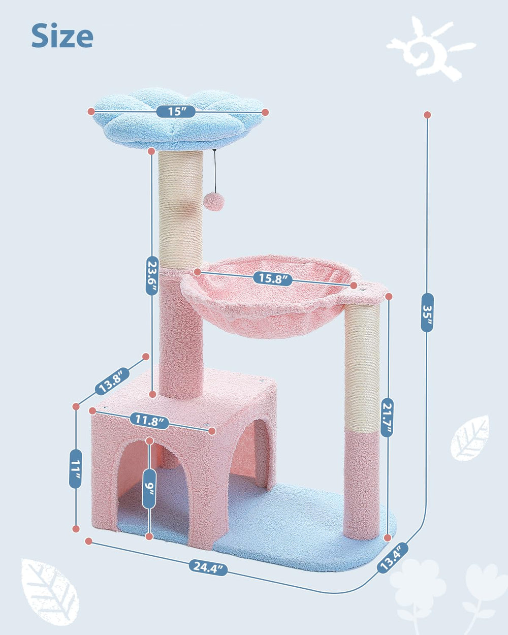 MUTTROS Arbre à chat fleurs surface en tissu facile à nettoyer
