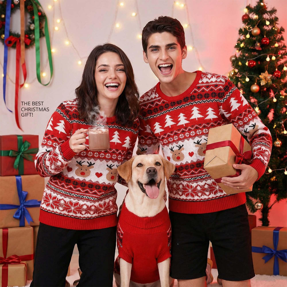 MuYaoPet: tenue-noel chien-proprietaire-motif, ambiance joyeuse pour les réunions familiales.