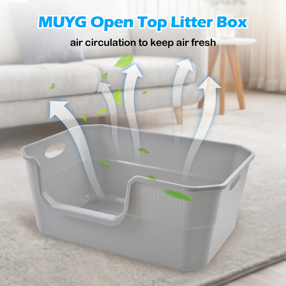 MUYG bac litière design ouvert, meilleure circulation d’air et nettoyage rapide.
