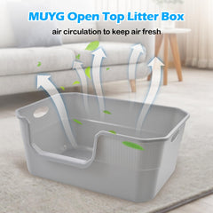 MUYG bac litière design ouvert, meilleure circulation d’air et nettoyage rapide.