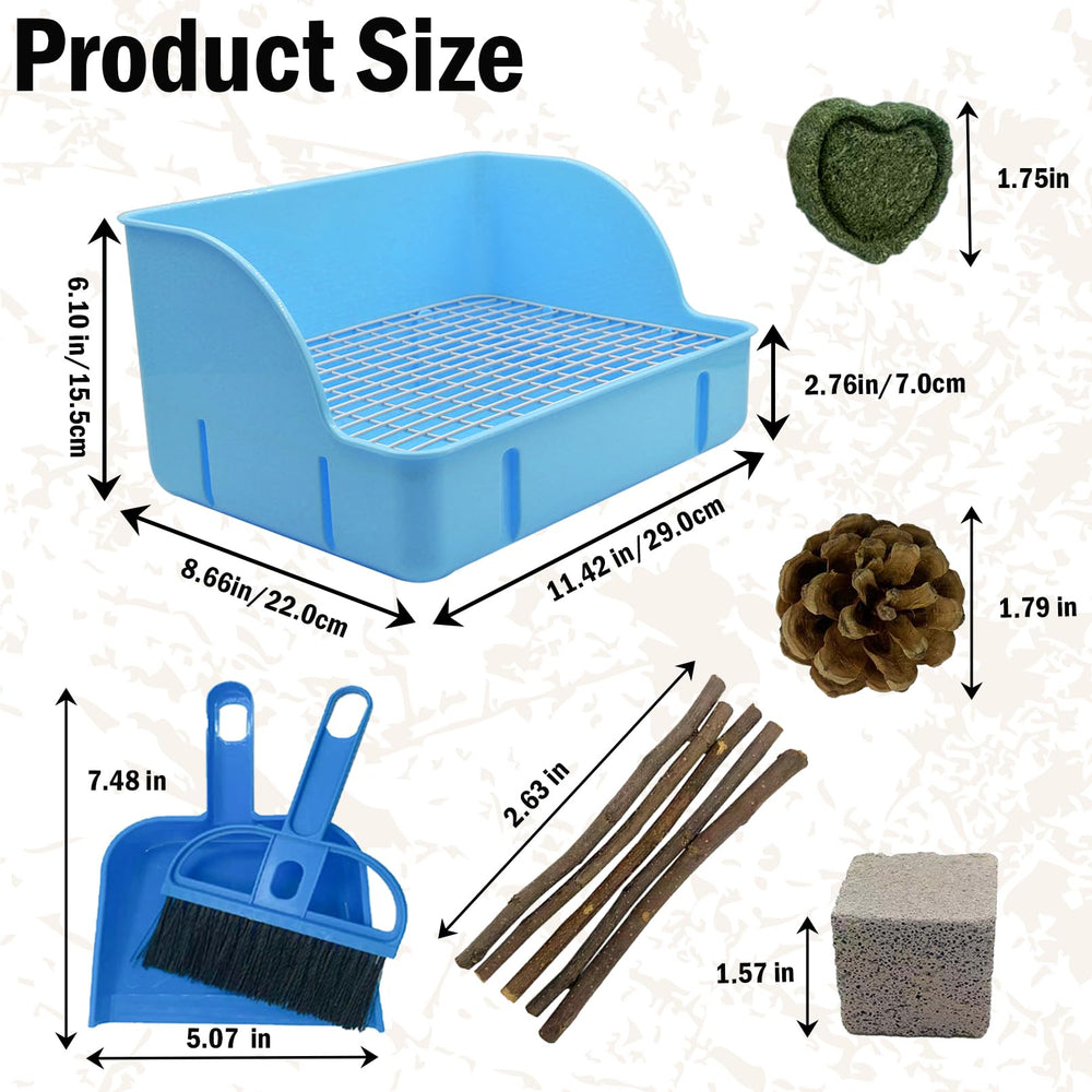 MUYG boite litiere lapin bleu design 3 cotes pour reduire les eclaboussures