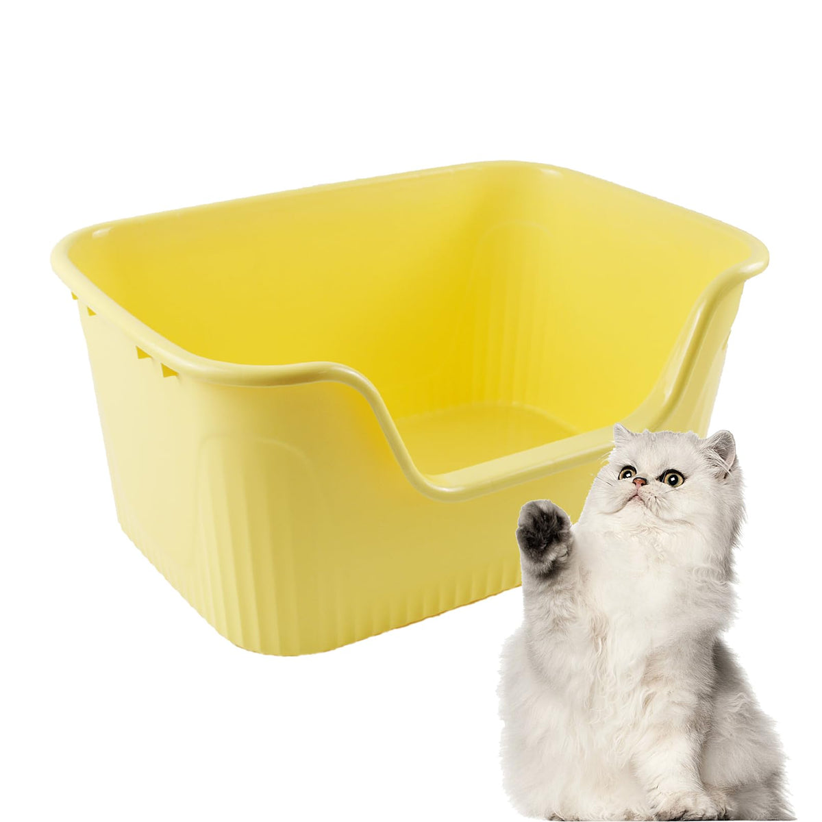 MUYG litière pour chat grande ouverte avec hauts bords pour plus d'aération et confort.