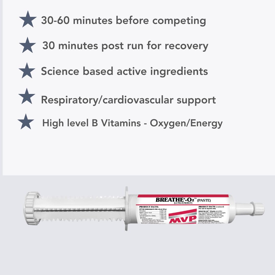 MVP Breathe O'2, tubes deux doses, dosage rapide et pratique pour l'écurie.