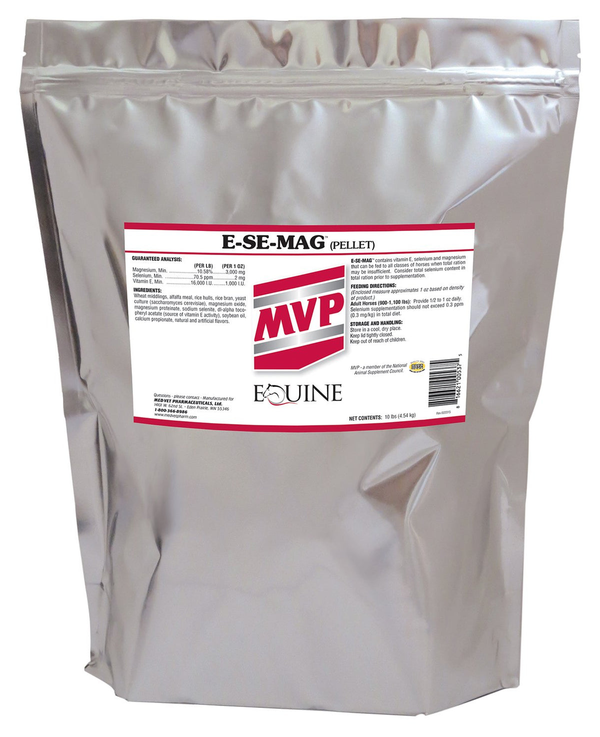 Pellets MVP E-Se-Mag pour chevaux, faciles à doser dans l alimentation quotidienne.