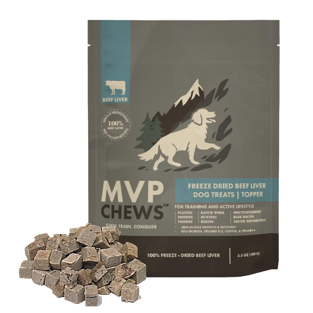 MVPChews emballage lyophilise foie boeuf, récompense idéale pour l'entraînement.