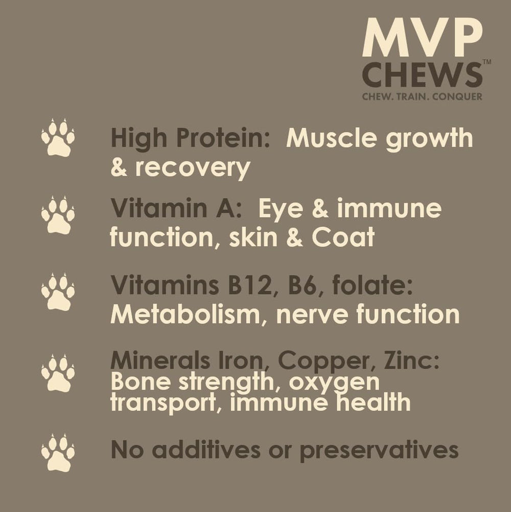 MVPChews morceaux fins foie-boeuf, faciles a doser pour chiens.