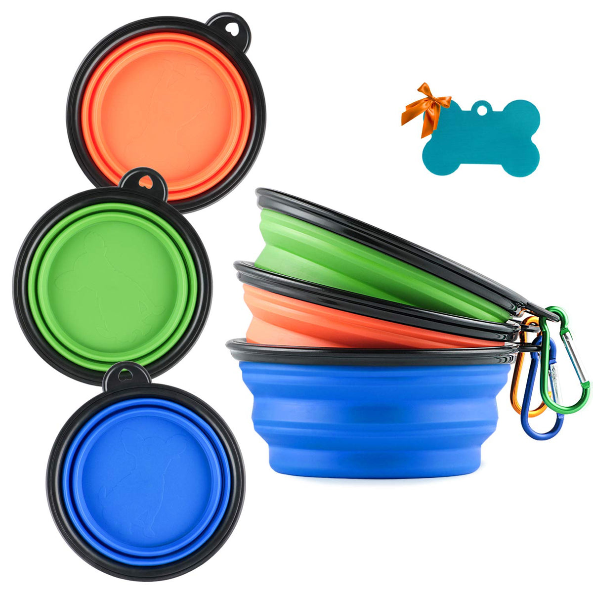 Bol MXZONE pliable en silicone bleu pour chien, pratique lors des balades.