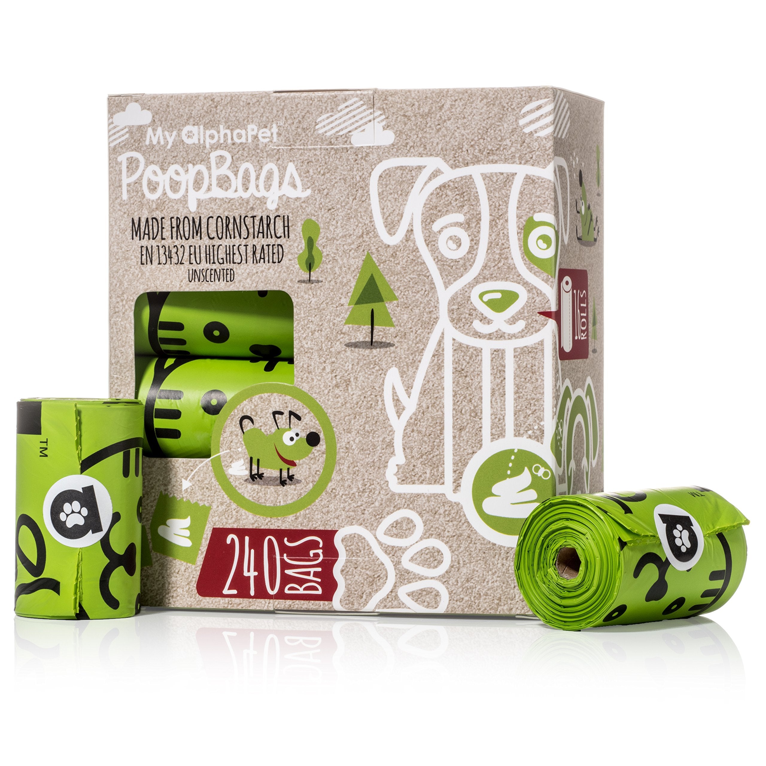 Sacs compostables My AlphaPet de 9x13 pour balades propres et éco-responsables.