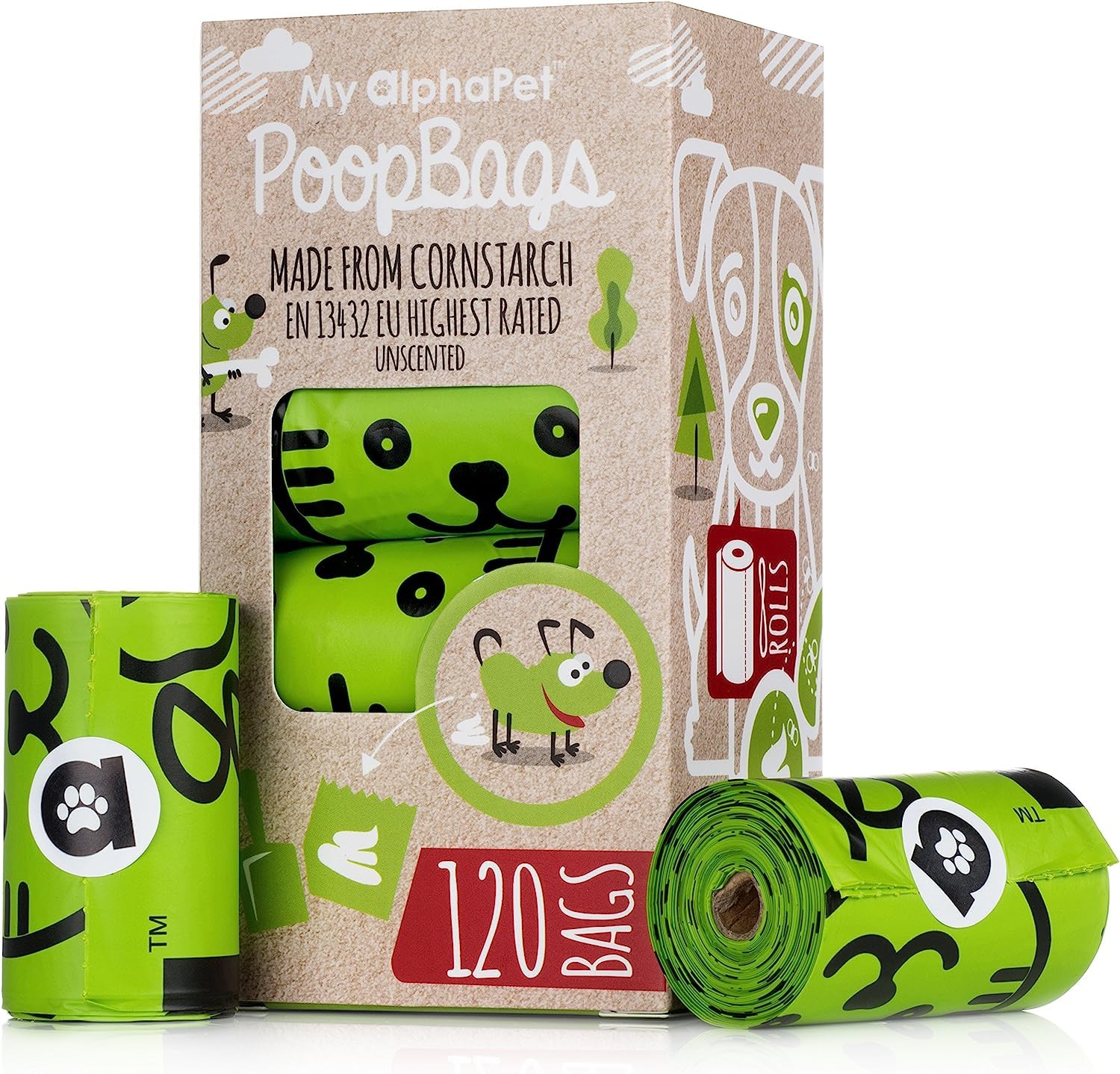 My AlphaPet sac compostable chien 9x13, pratique et écologique pour vos balades.