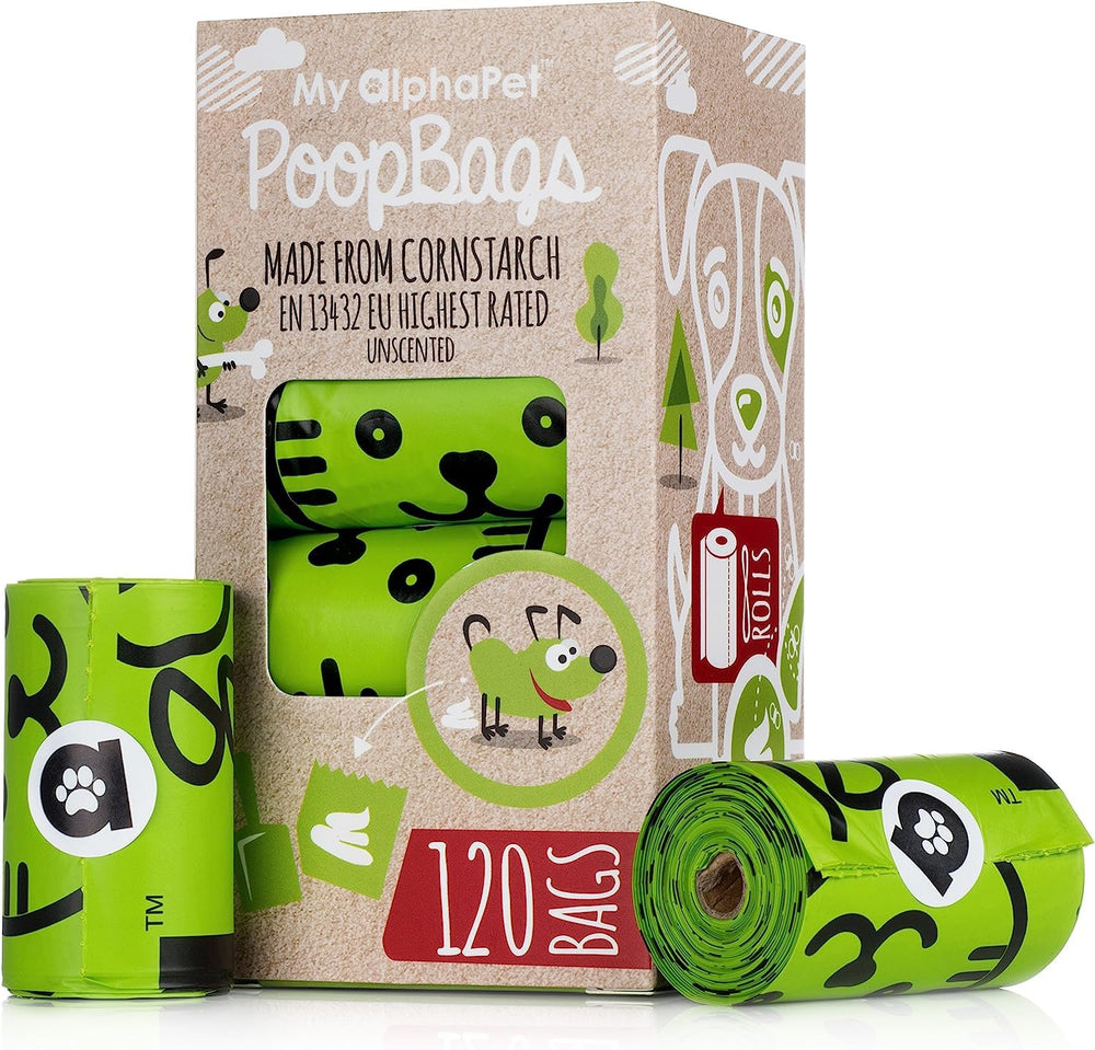 My AlphaPet sac compostable chien 9x13, pratique et écologique pour vos balades.