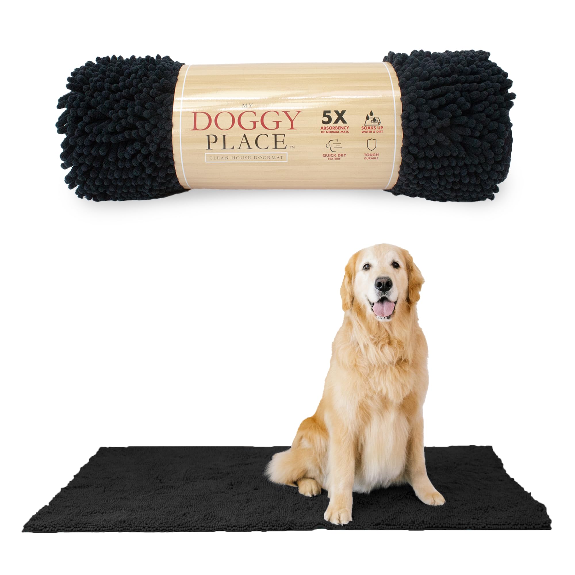 My Doggy Place Tapis Boue Chien 60x36 Noir, absorption élevée pour sols propres.