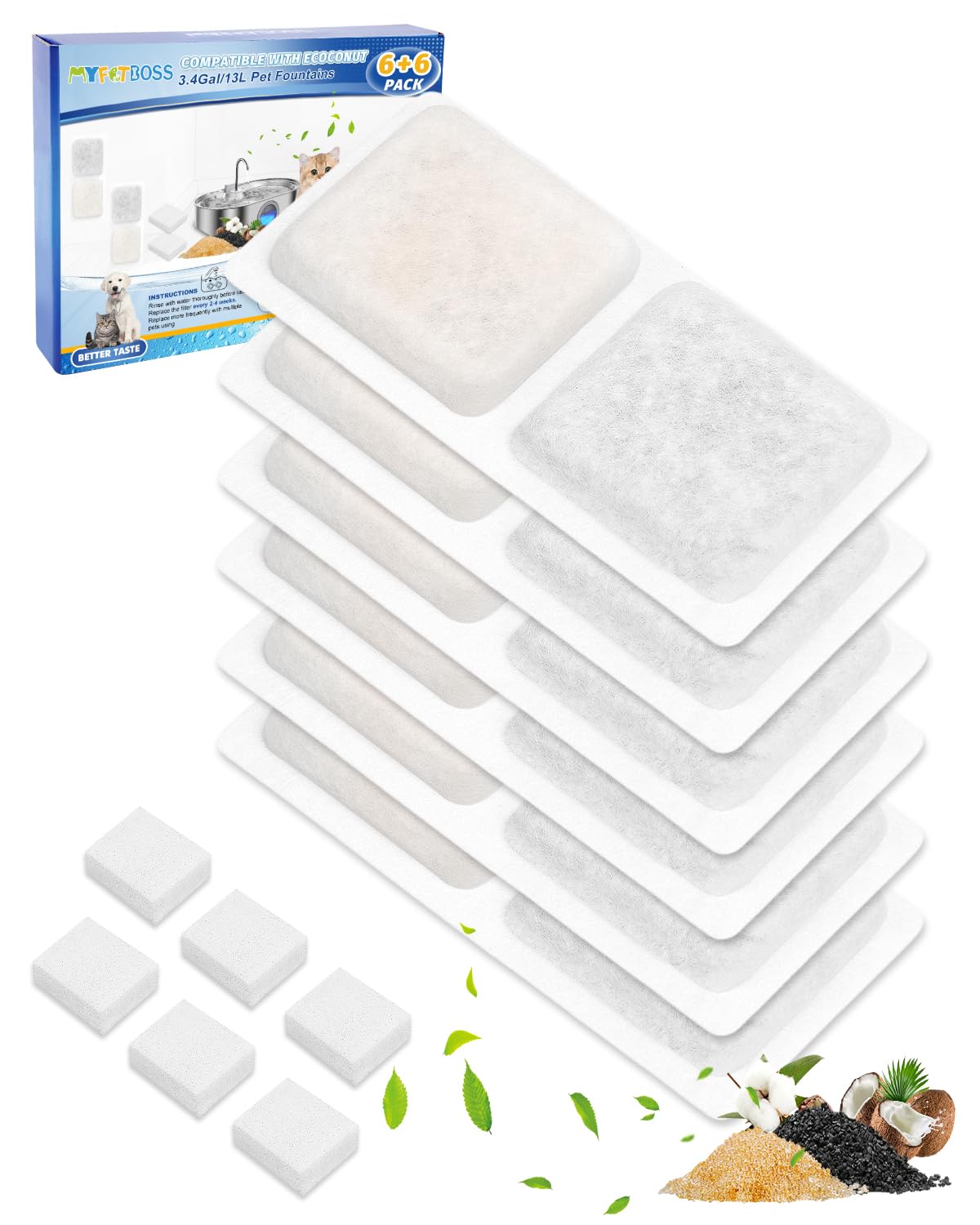Filtre charbon actif MyfatBOSS pour fontaine chien ECOCONUT améliore le goût et réduit les odeurs.