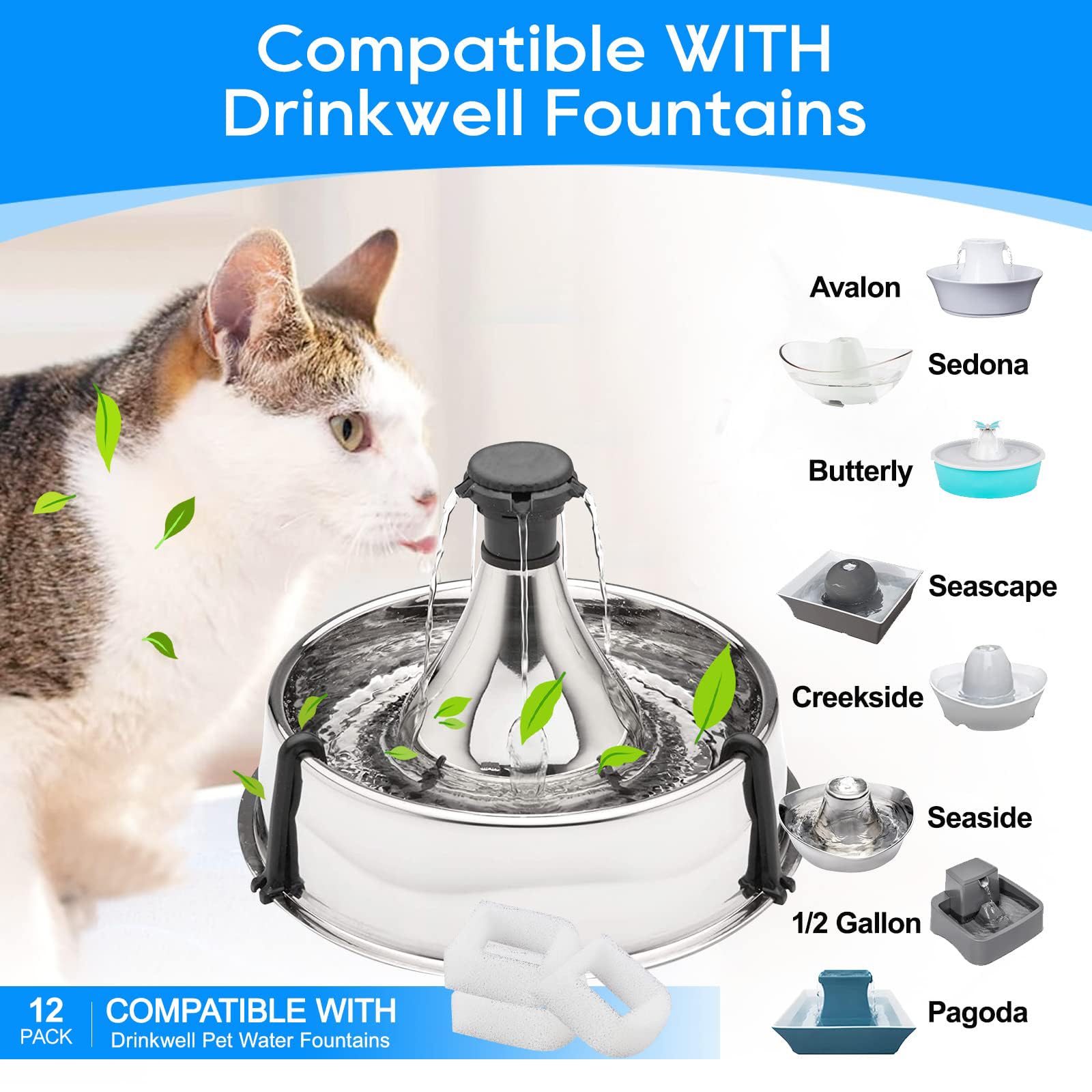 MyfatBOSS filtre mousse Drinkwell inox 360, compatibilité fiable.