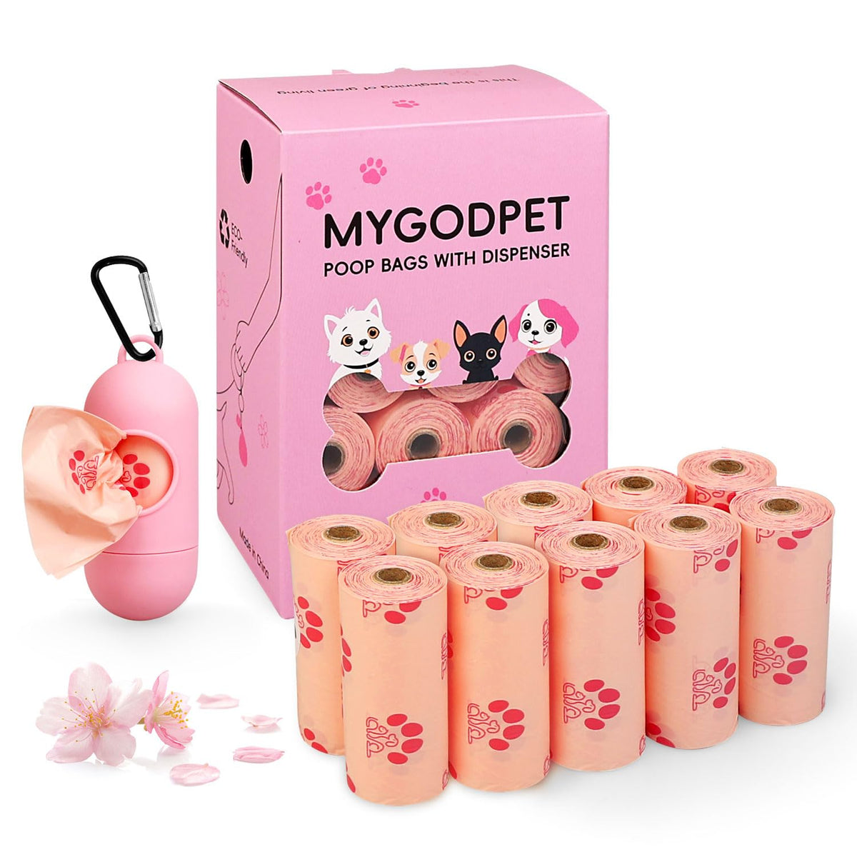 MYGODPET sacs biodegradables 9x13 rose cerisier, pratique pour les sorties quotidiennes.