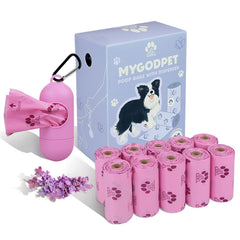 MYGODPET sacs-poubelle lavande biodégradables avec dispenser, pratique pour les sorties.