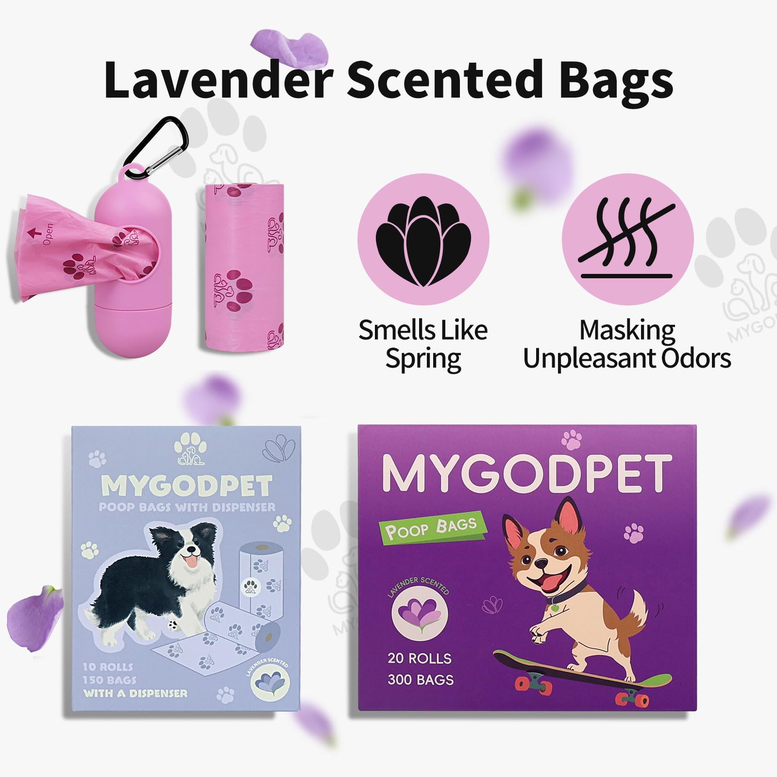 MYGODPET sacs-poubelle violet lavande biodégradables, senteur apaisante.