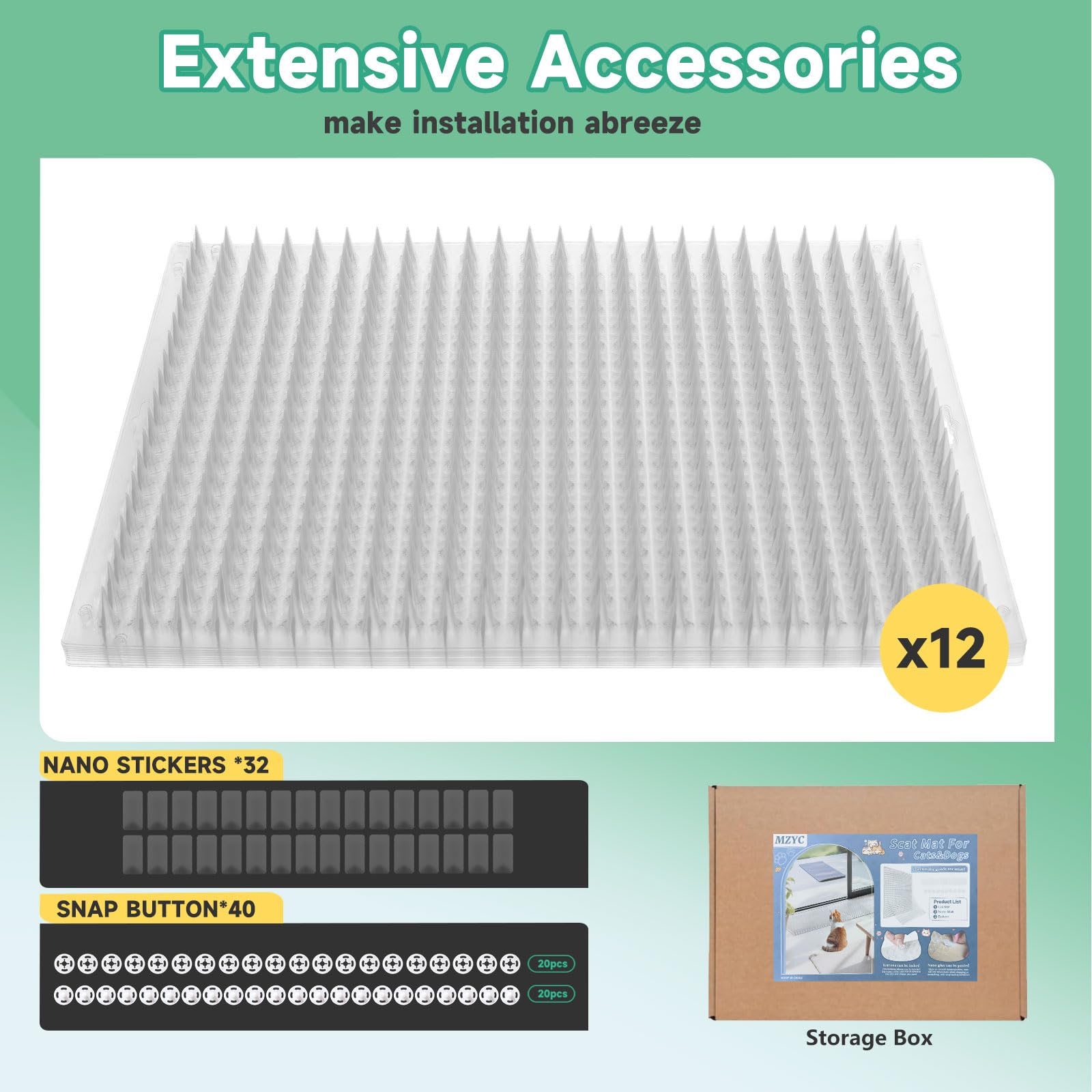 MZYC Tapis anti-scat – installation simplifiée avec boutons et nano-stickers