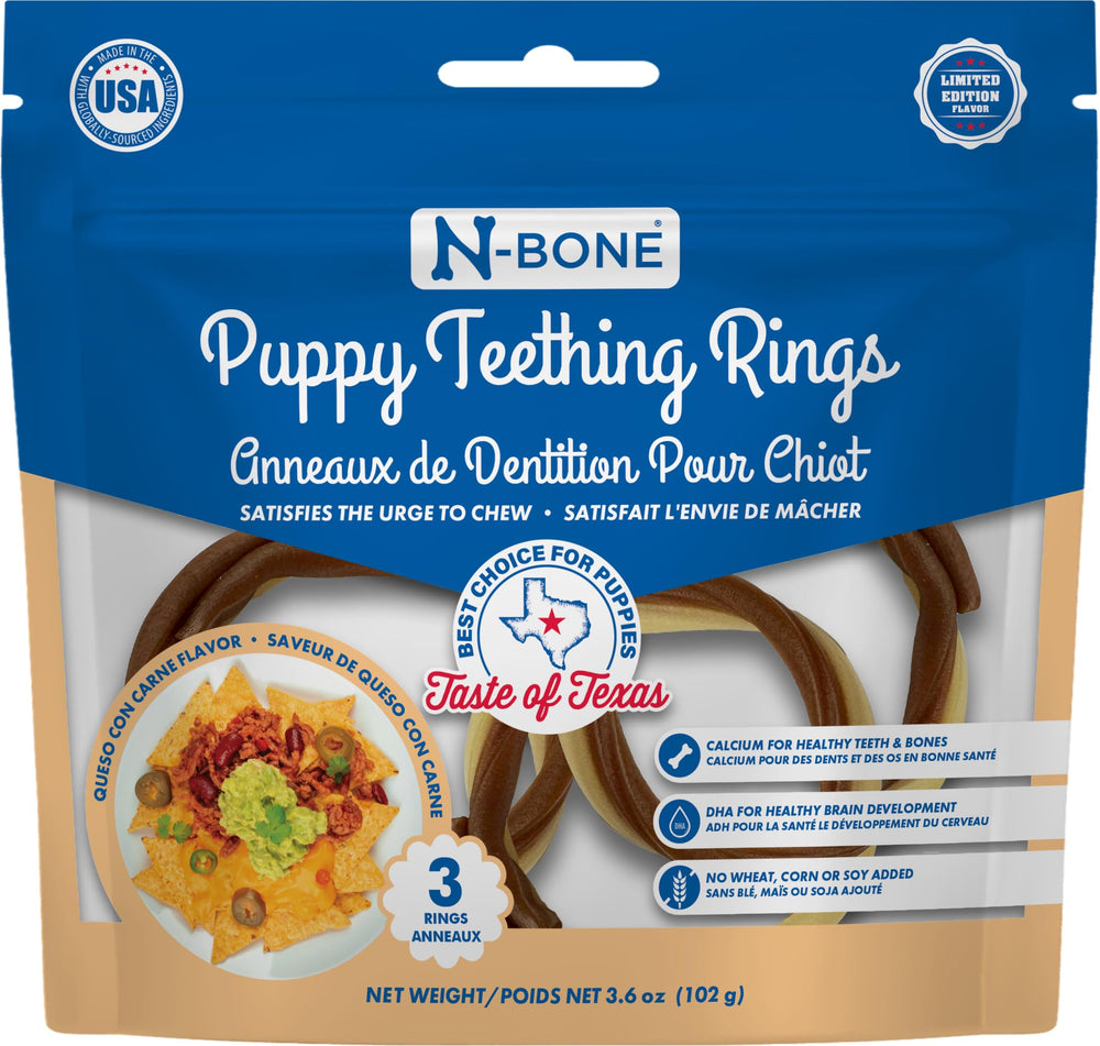 N-Bone Puppy anneau dentition Saveur Texas Queso Con Carne, plaisir et soulagement des gencives.
