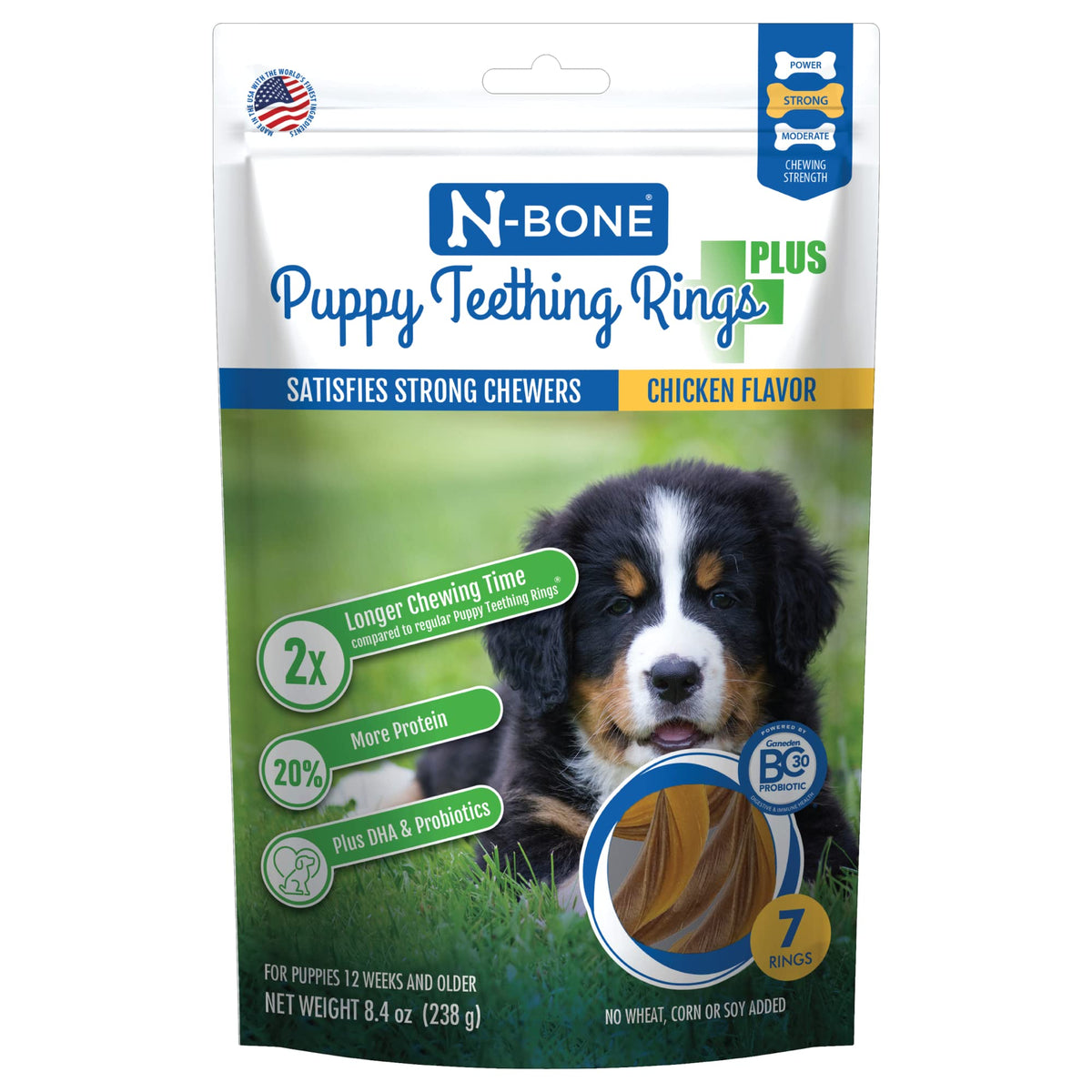Anneaux dentaires N-Bone pour chiots au poulet, soutien potentiel à la dentition.