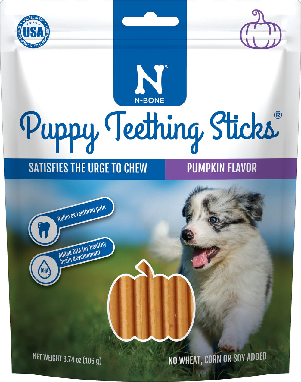 N-Bone bâtonnets dentition chiots citrouille, goût savoureux pour la dentition