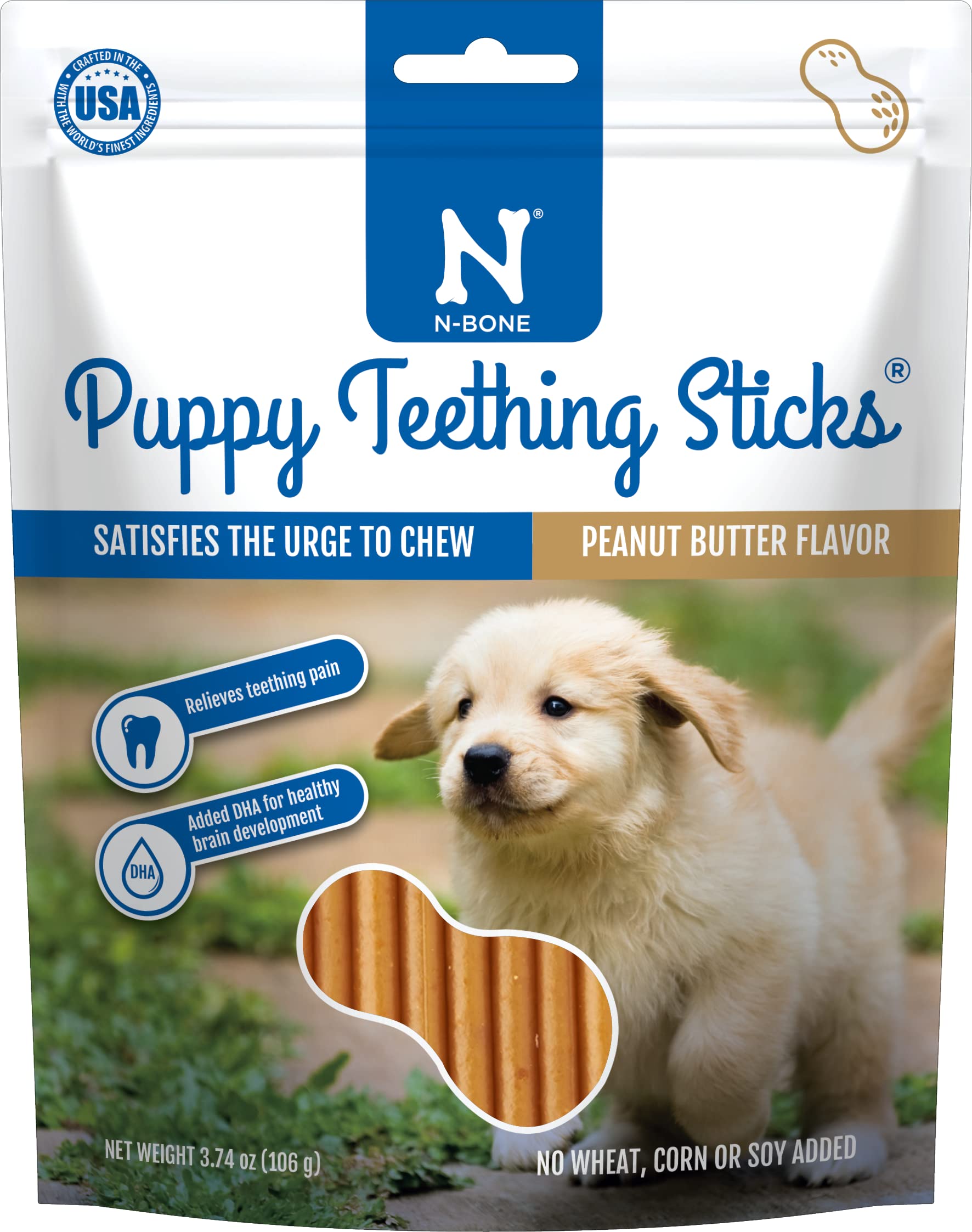 N-Bone chiot dentition avec batonnet saveur beurre de cacahuète, pratique pour mâcher.