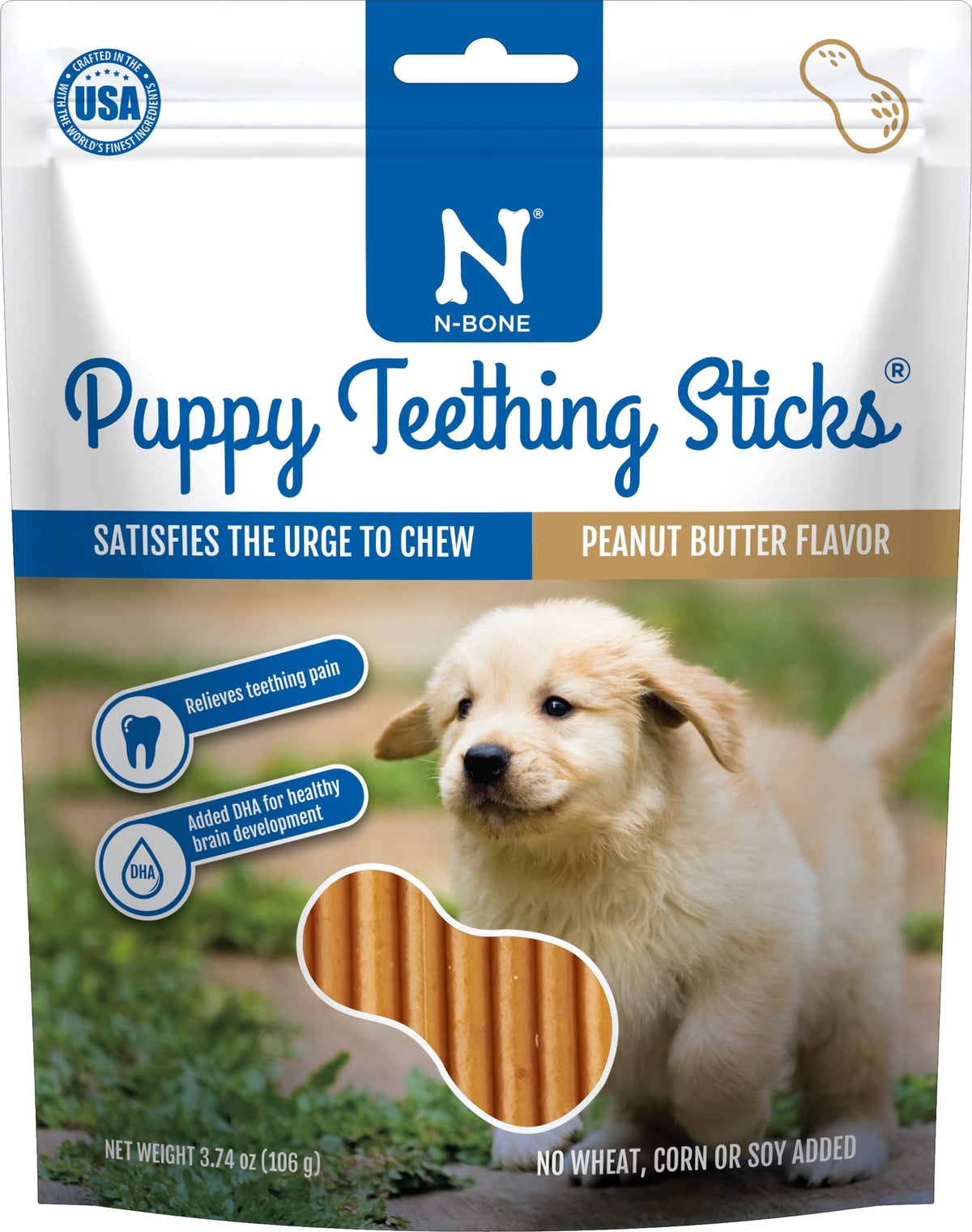 N-Bone chiot dentition avec batonnet saveur beurre de cacahuète, pratique pour mâcher.