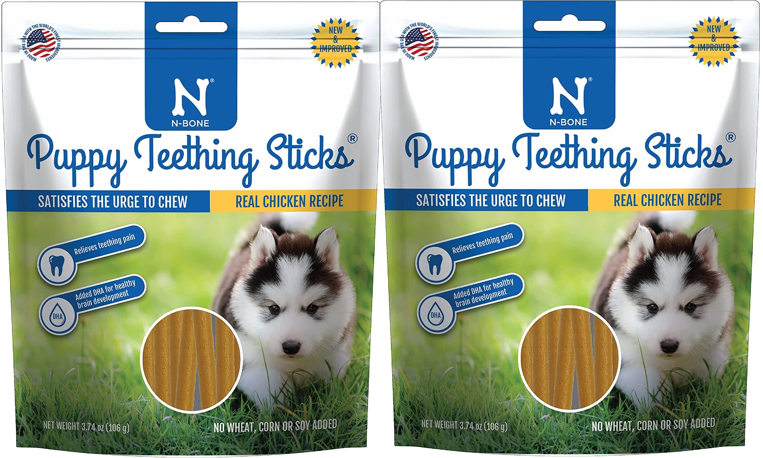 N-Bone friandises dentition chiots, texture souple pour gencives sensibles et dents naissantes.
