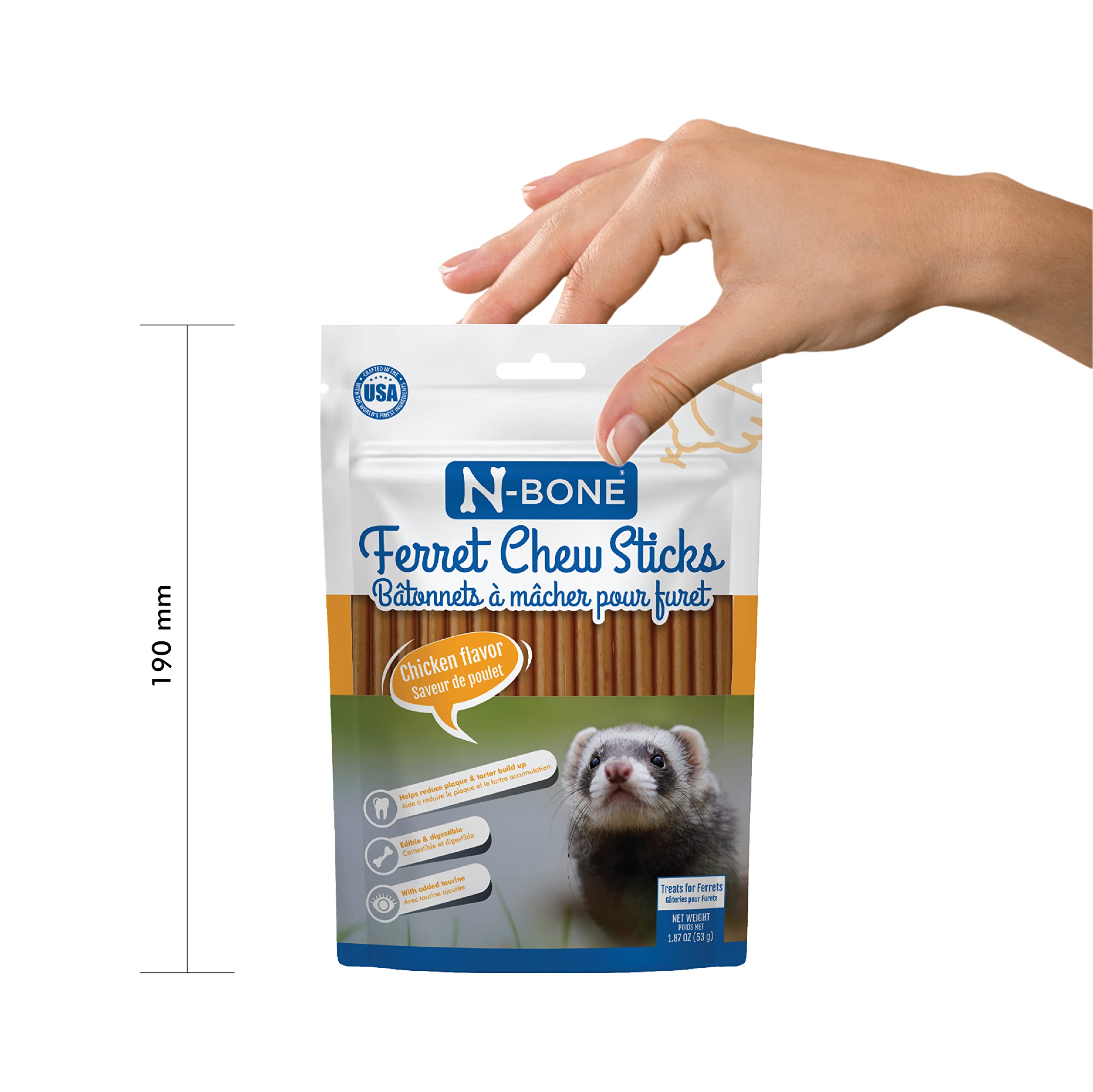 Emballage ouvert montrant les bâtonnets et le produit N-Bone Furet.