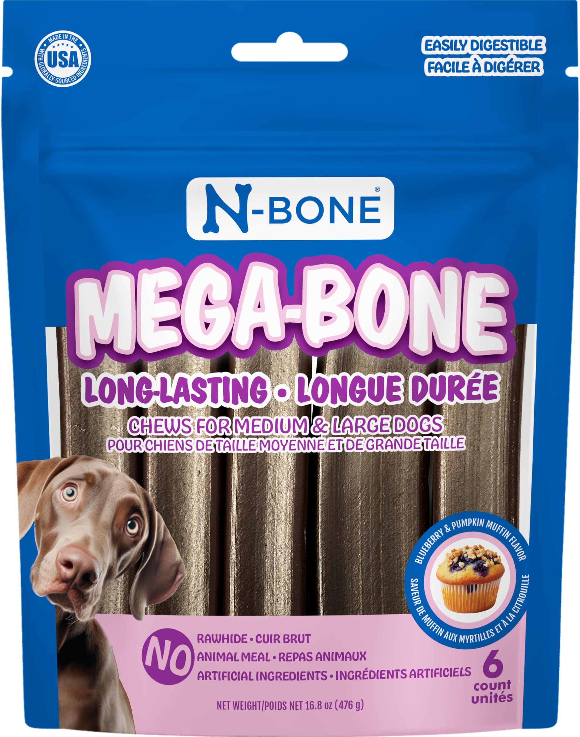 N-Bone Mega-Bone, os longue durée, régal durable pour chien actif.