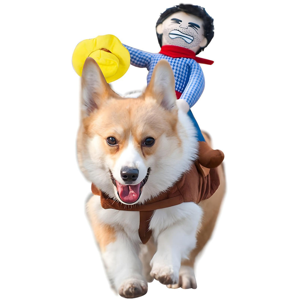 NACOCO Cowboy Rider pour chien avec poupée et chapeau, look ludique pour les sorties.