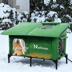 Nafhone maison chat chauffée extérieure extra-large, offre espace généreux pour plusieurs chats.