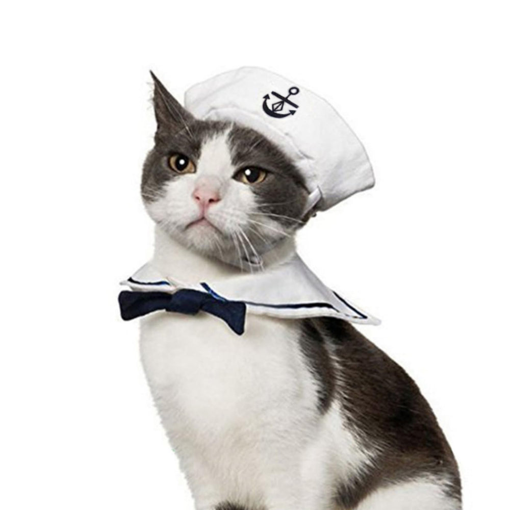 Chapeau marin NAMSAN pour chat, parfait pour un look chic en fête.
