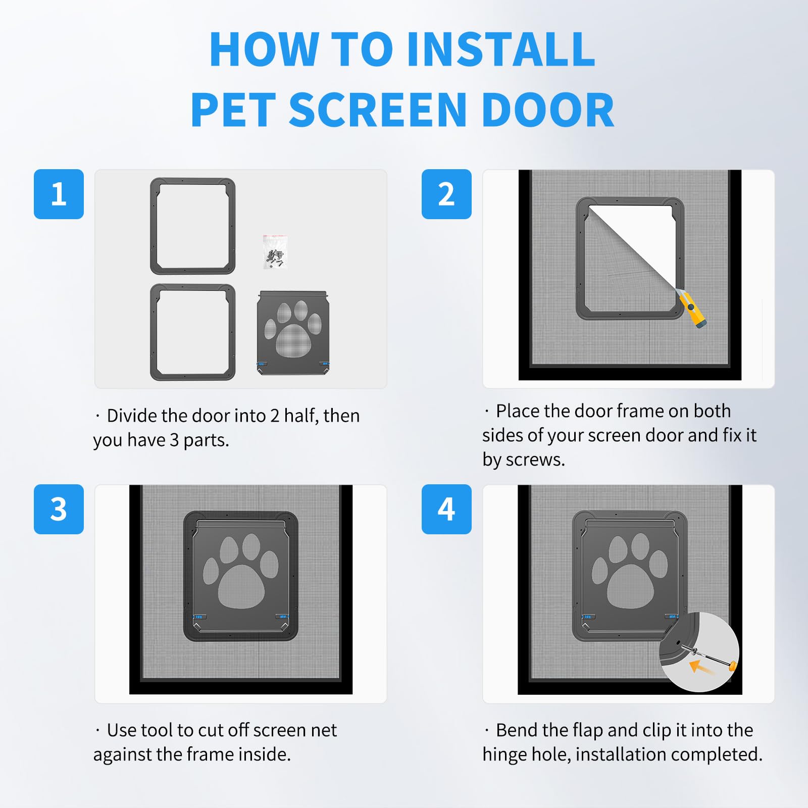 NAMSAN installation-porte-screen: installation rapide sur porte moustiquaire existante.