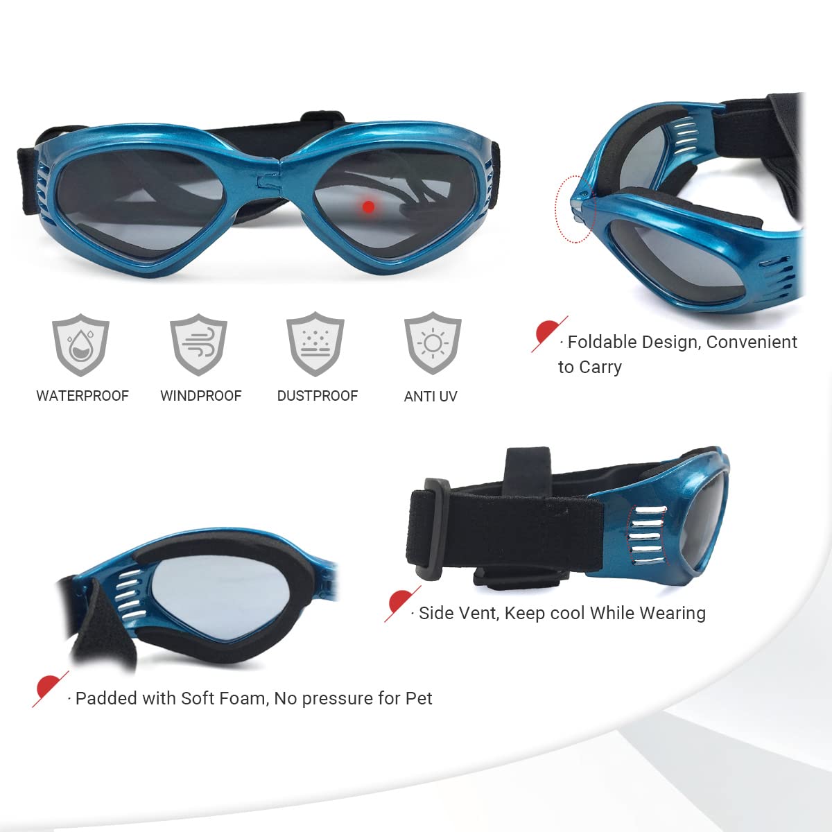 Lunettes NAMSAN chien bleu ventilation anti-buée et confort.
