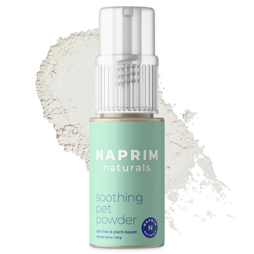 Naprim Naturals poudre apaisante chien, texture légère apaisant les démangeaisons.