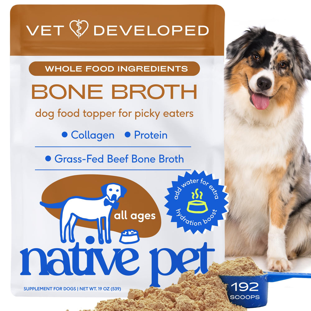 Native Pet bouillon os boeuf en poudre, rehausse le goût et la nutrition des repas