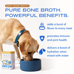 Native Pet bouillon os boeuf sur kibble, améliore l'appétit des chiens et chats