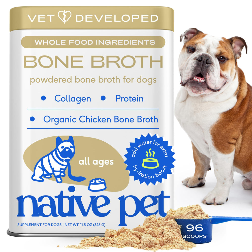 Native Pet bouillon poulet en poudre, stimule l'appétit des chiens et chats.