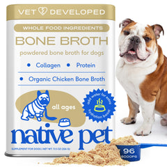 Native Pet bouillon poulet en poudre, stimule l'appétit des chiens et chats.
