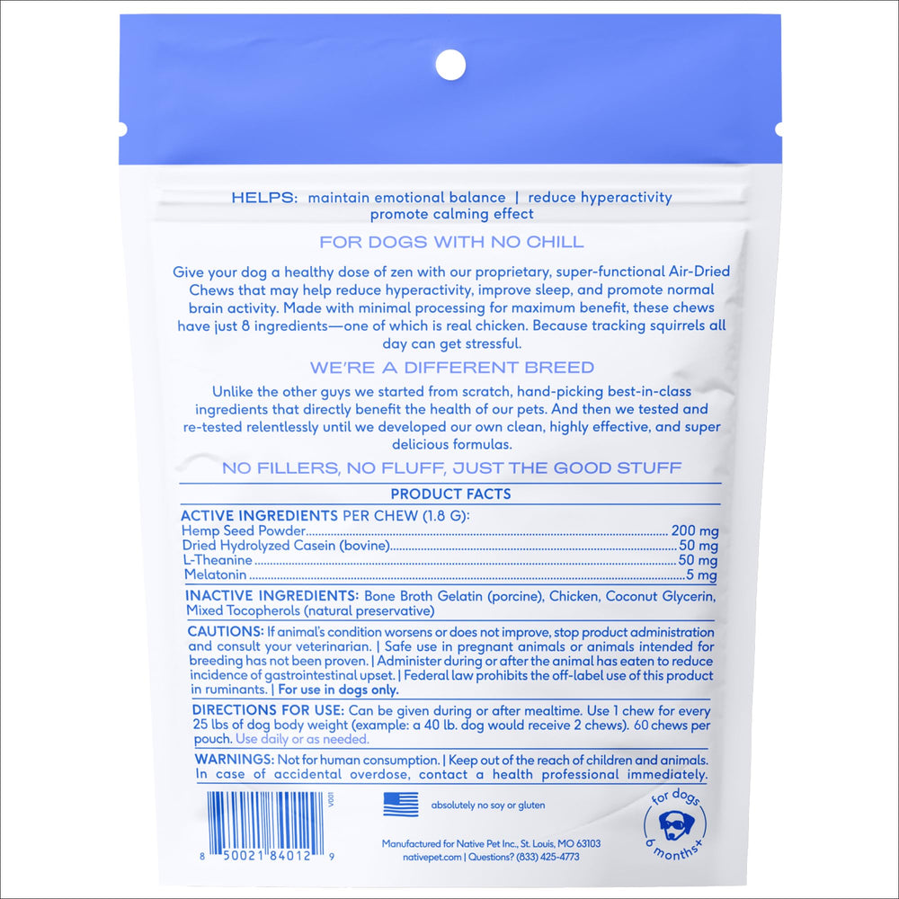 Native Pet Calming Chews — approche naturelle pour le quotidien calme et équilibré.