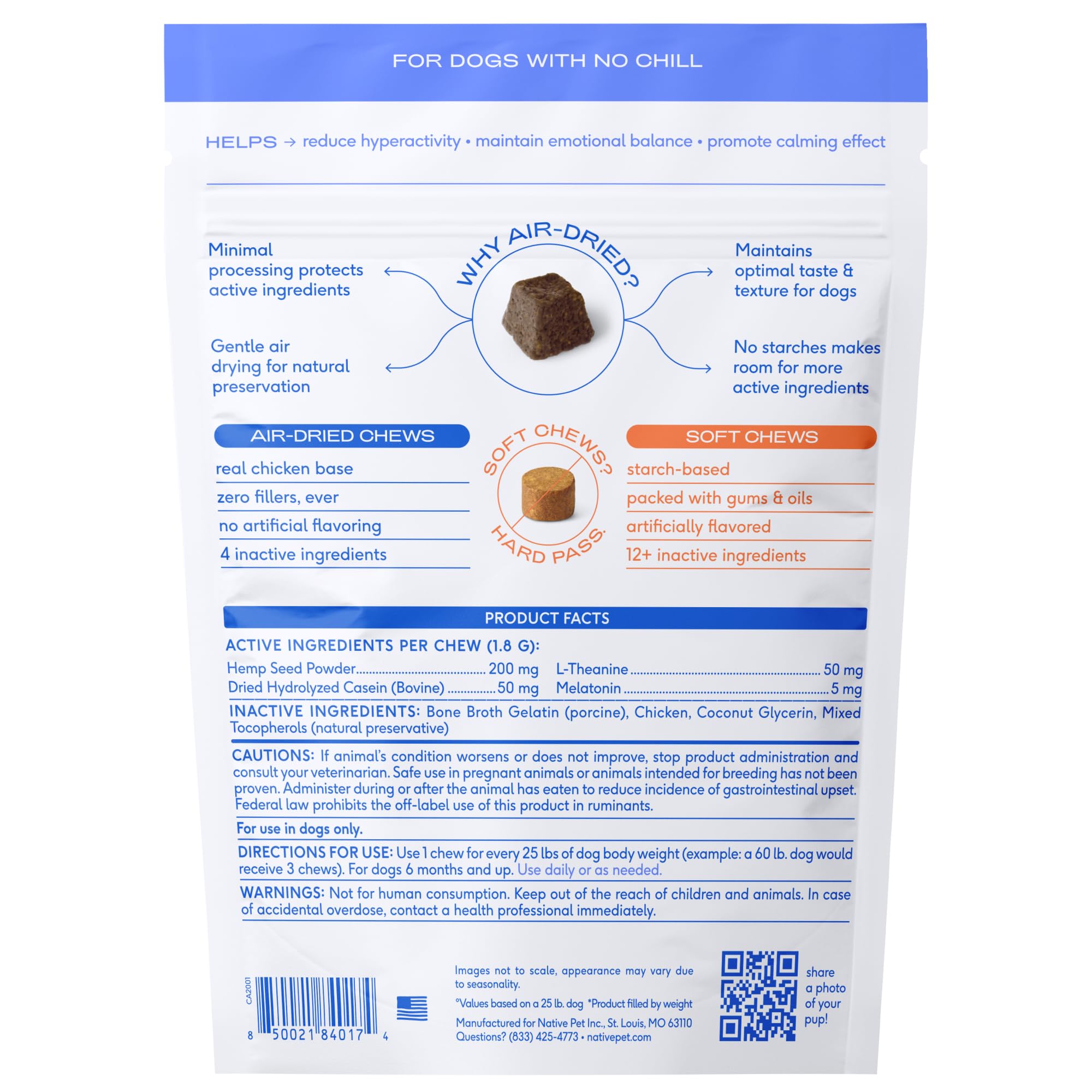 Usage quotidien ou ponctuel Native Pet XL, avant situations stressantes.