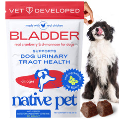 Native Pet gommes air-séchées pour chien, soutien potentiel du confort urinaire.