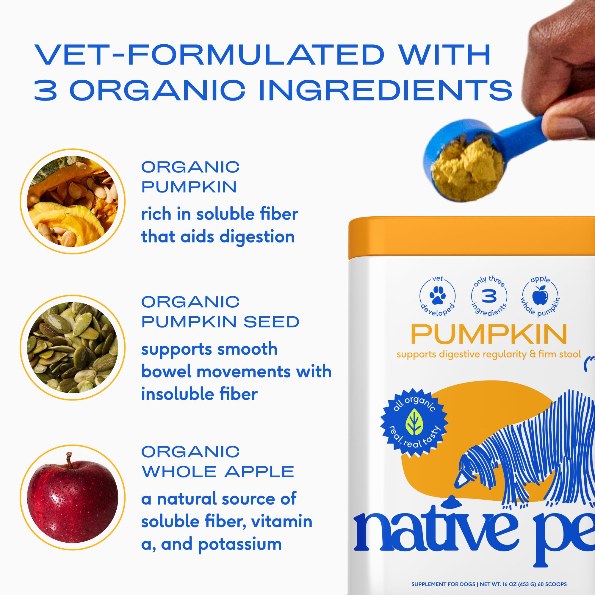 Native Pet Citrouille pour Chiens – mélange facile avec eau ou nourriture.