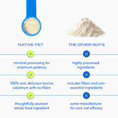 Native Pet Colostrum – poudre bovine, réduction des irritations cutanées.